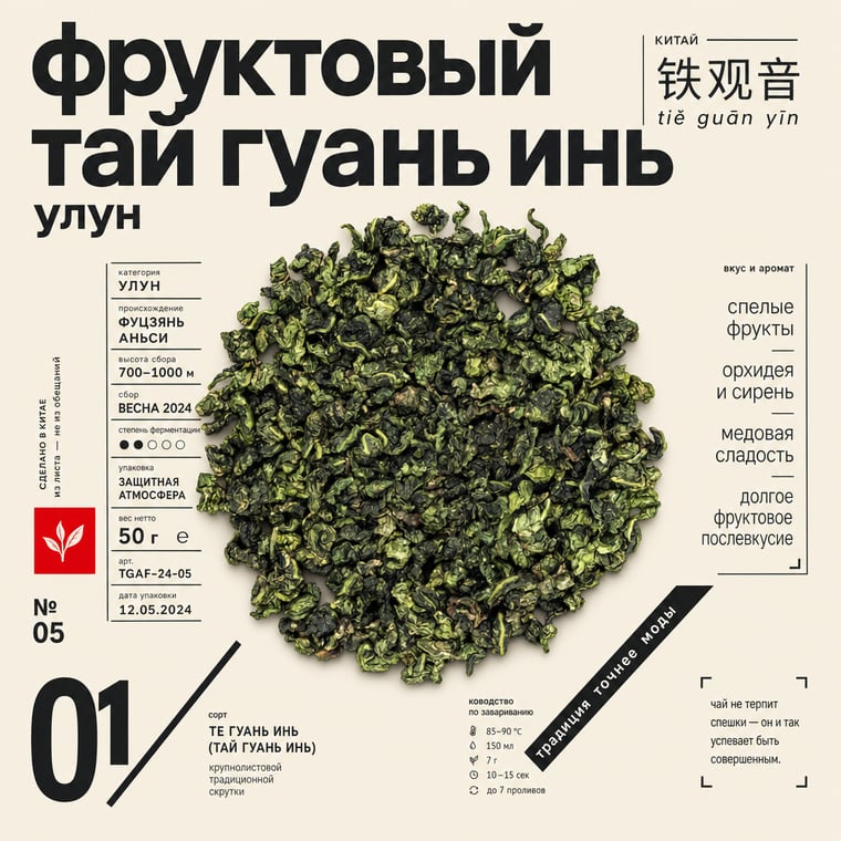The design — Fruity Tie Guan Yin